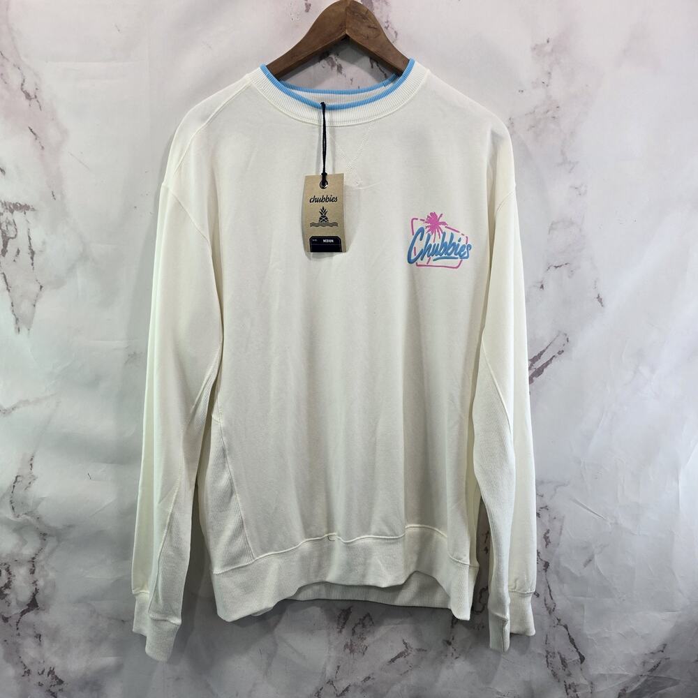 Chubbies Sweatshirt Mens Medium White Crewneck Pullover Soft Terry Beach Club